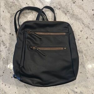 Black leather Backpack bag, purse Zipper Details, gold accents